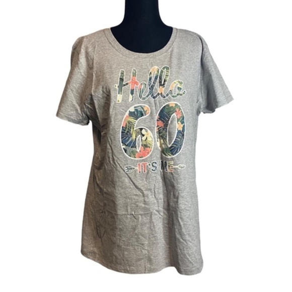 Hello 60 It Me Fruit Of The Loom Grey T-Shirt Women’s Size 2XL - Picture 1 of 8